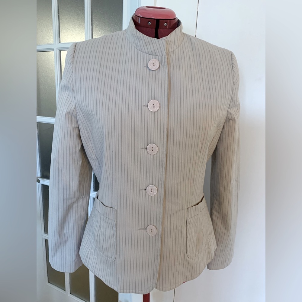 Vintage Cotton Striped Button Up Light Grey Blazer by Jessica - Picture 2 of 5